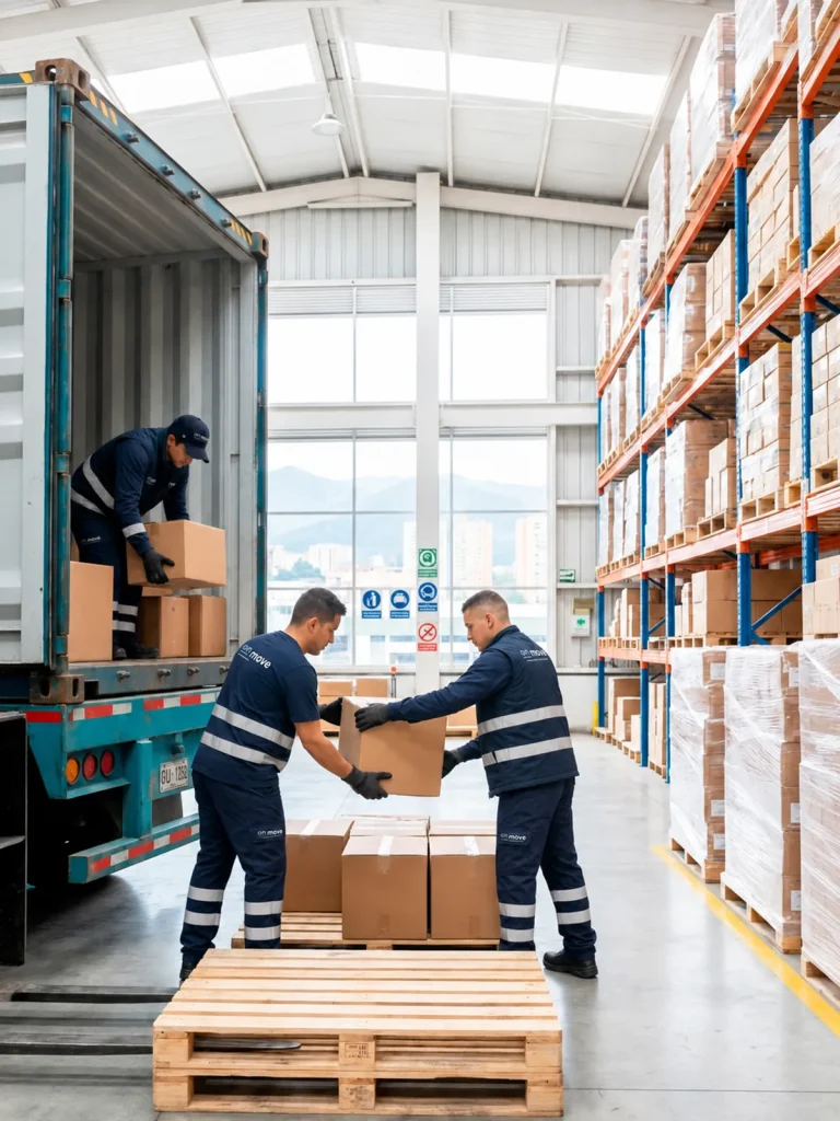 Equipa em operação logística de carga e preparação de mercadorias